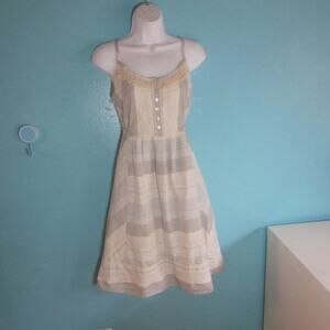 EDUN Womens Size S Strappy Beige Cotton Sundress VINTAGE Bono Y2K Knee Length